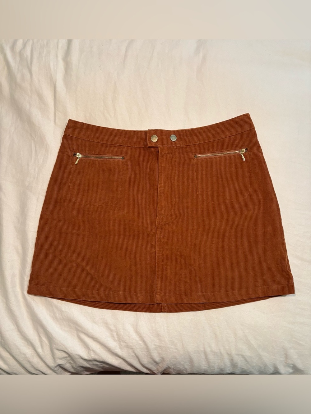 Women's Rust Corduroy Mini Skirt with Zip Pockets